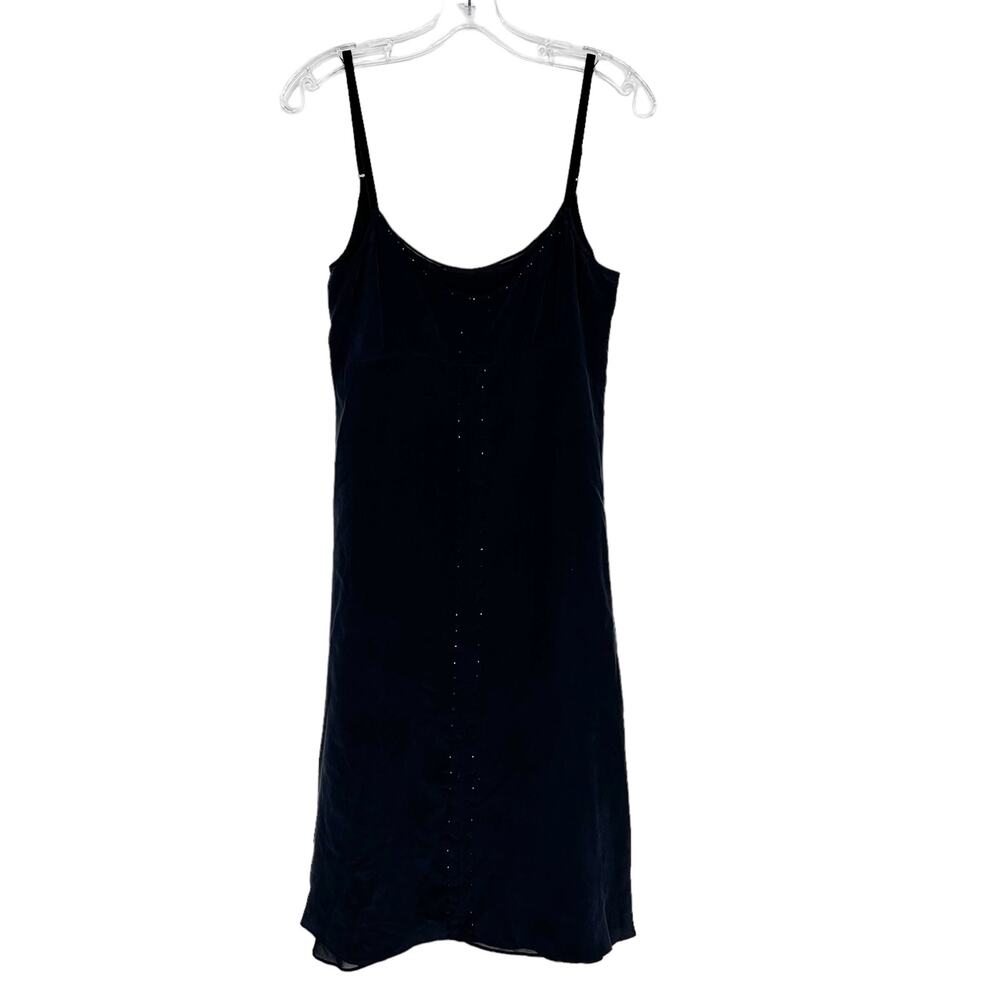 Theory Black Silk Beaded Spaghetti Strap Dress Sz 4